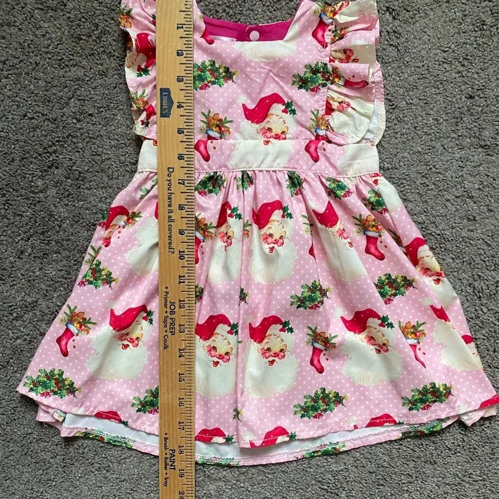 Toddler Girls Pink Ruffled Sleeve Christmas Santa Dress